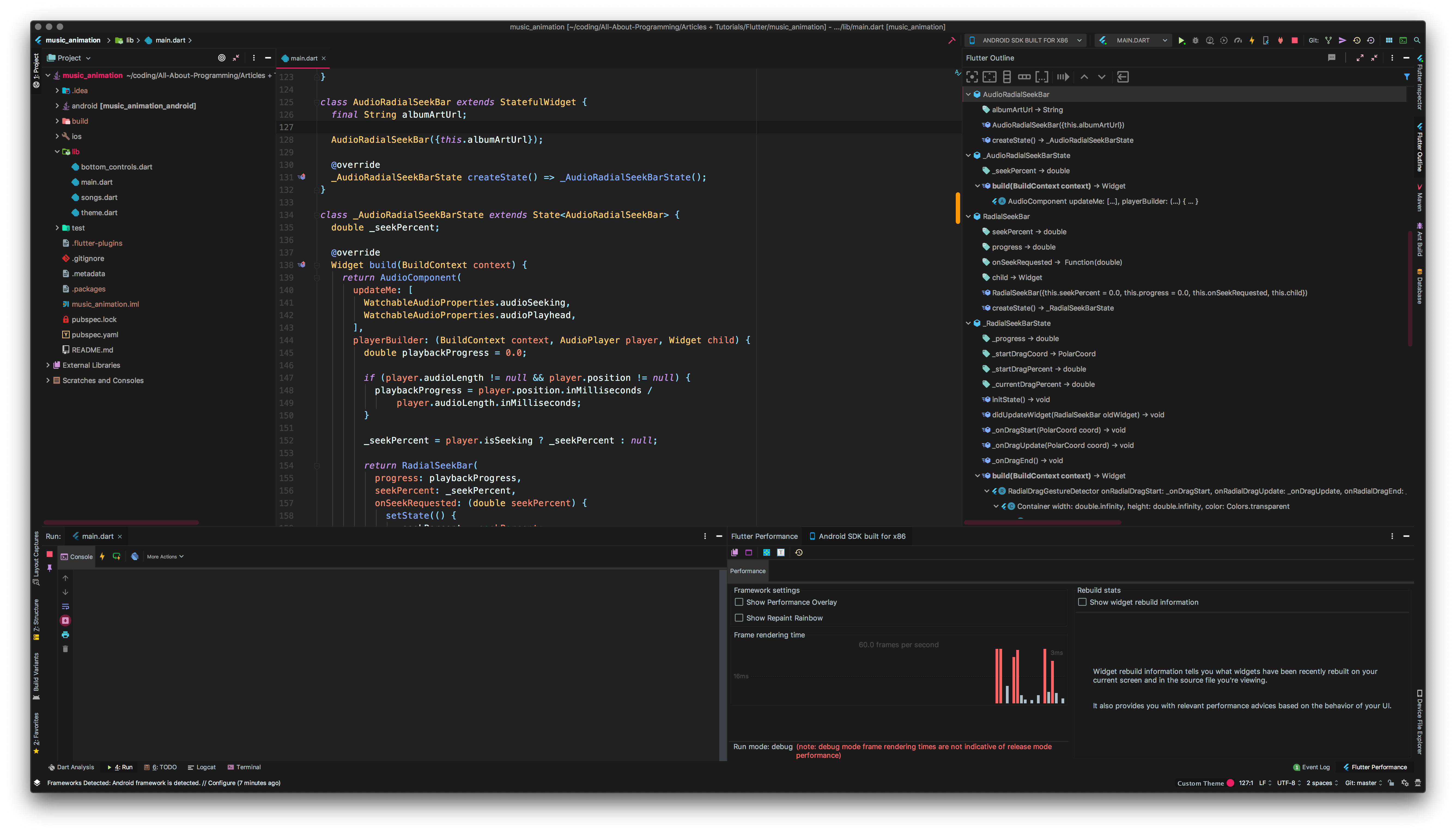 Flutter development tools integrated into IntelliJ