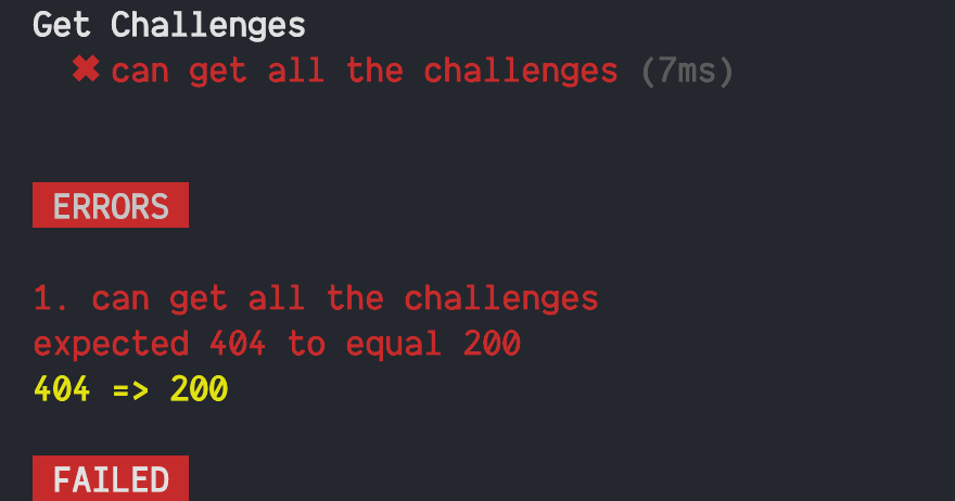 Failing Adonis test before the challenges index route is implemented