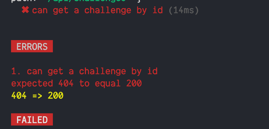Failing Adonis test before the challenge show route is implemented
