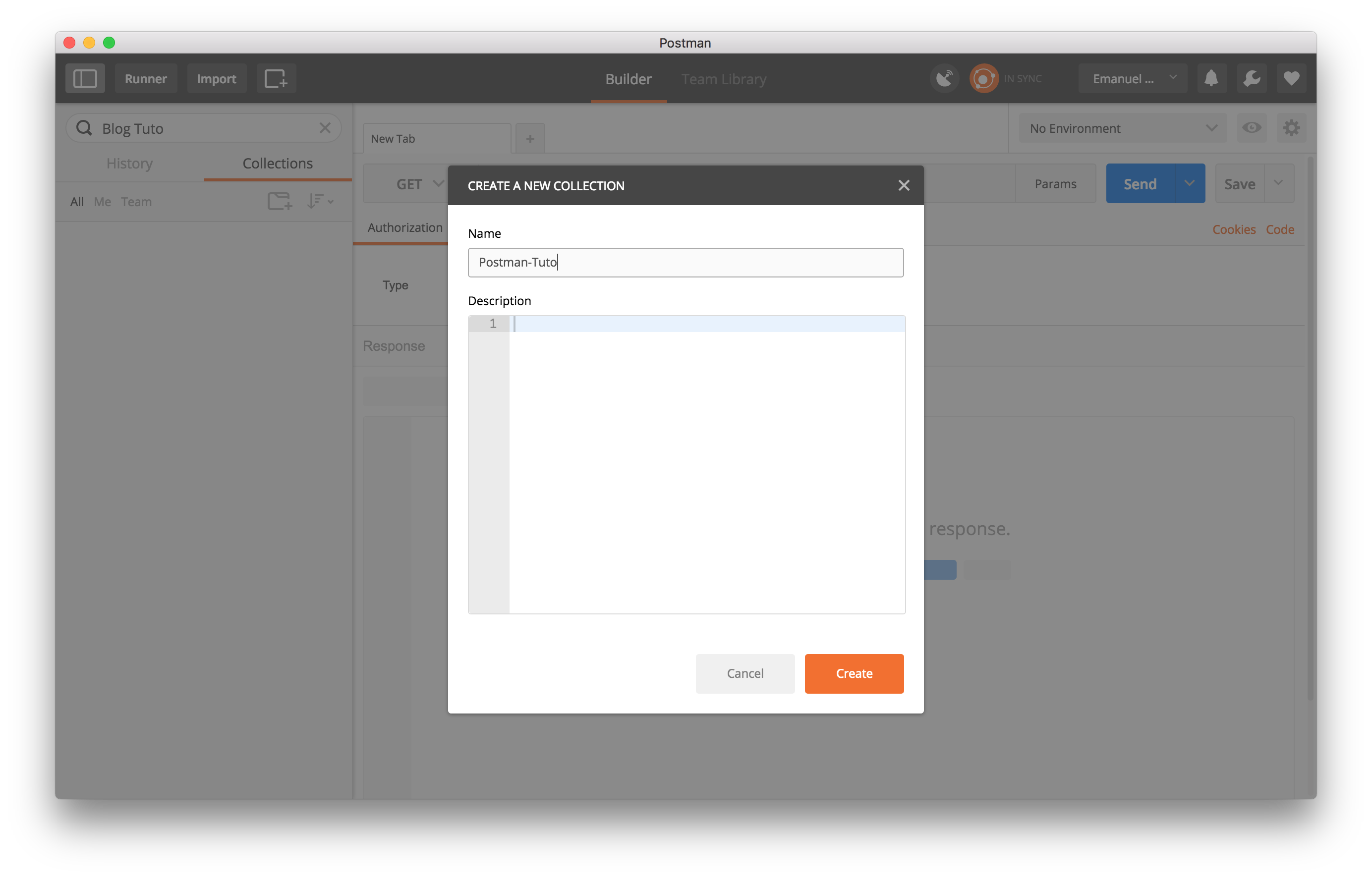 Naming a new Postman collection