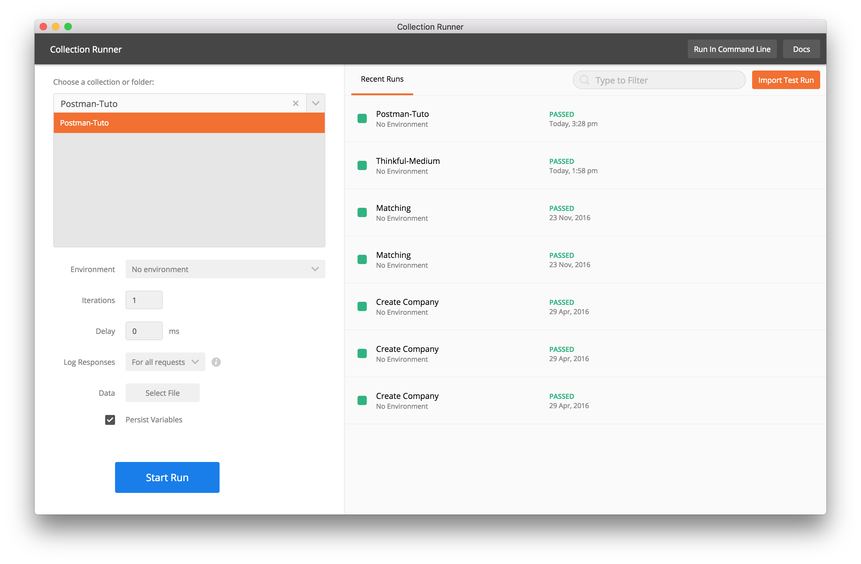 Selecting a collection in the Postman Collection Runner