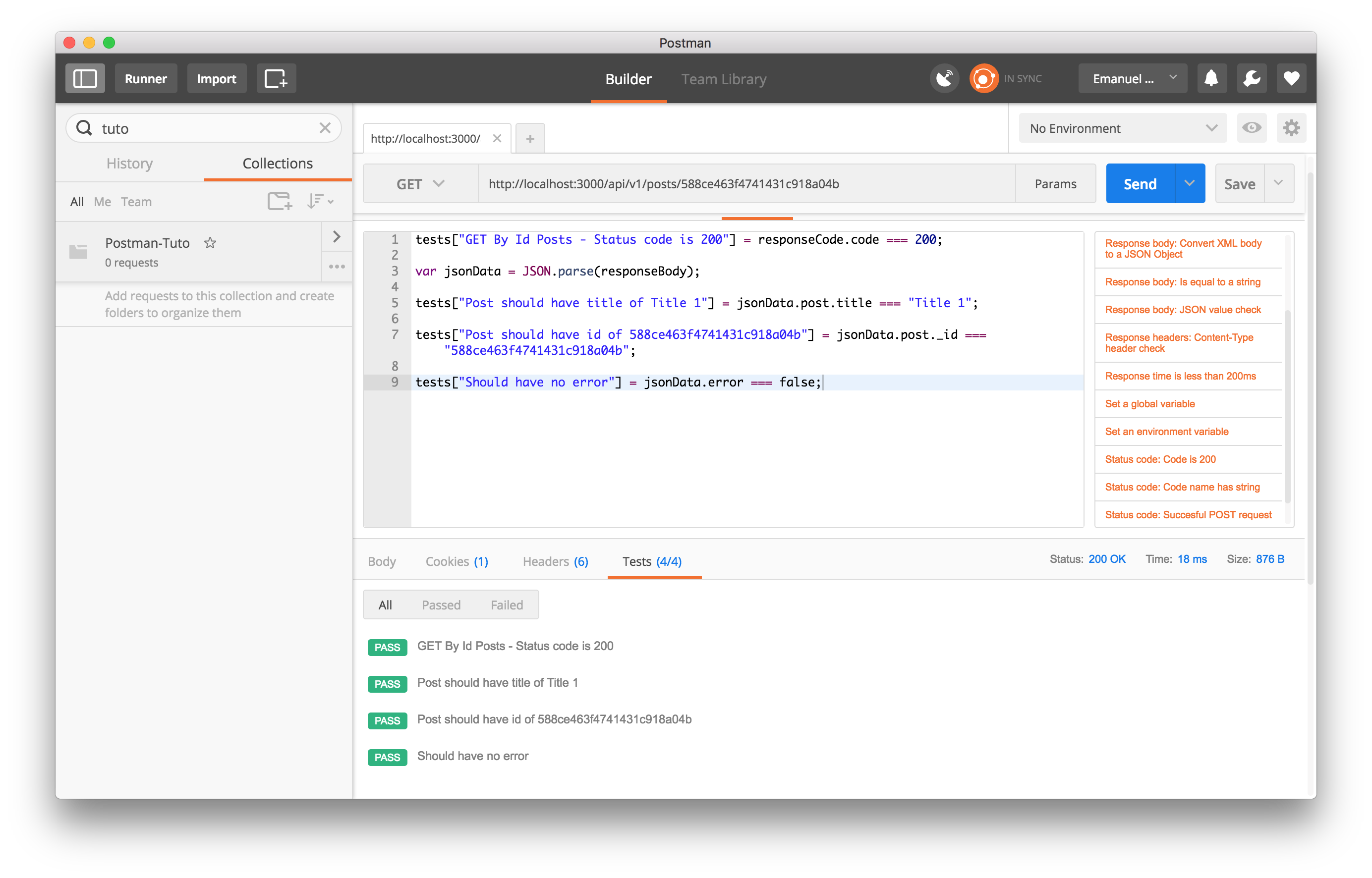 Complete Postman test script for the GET request