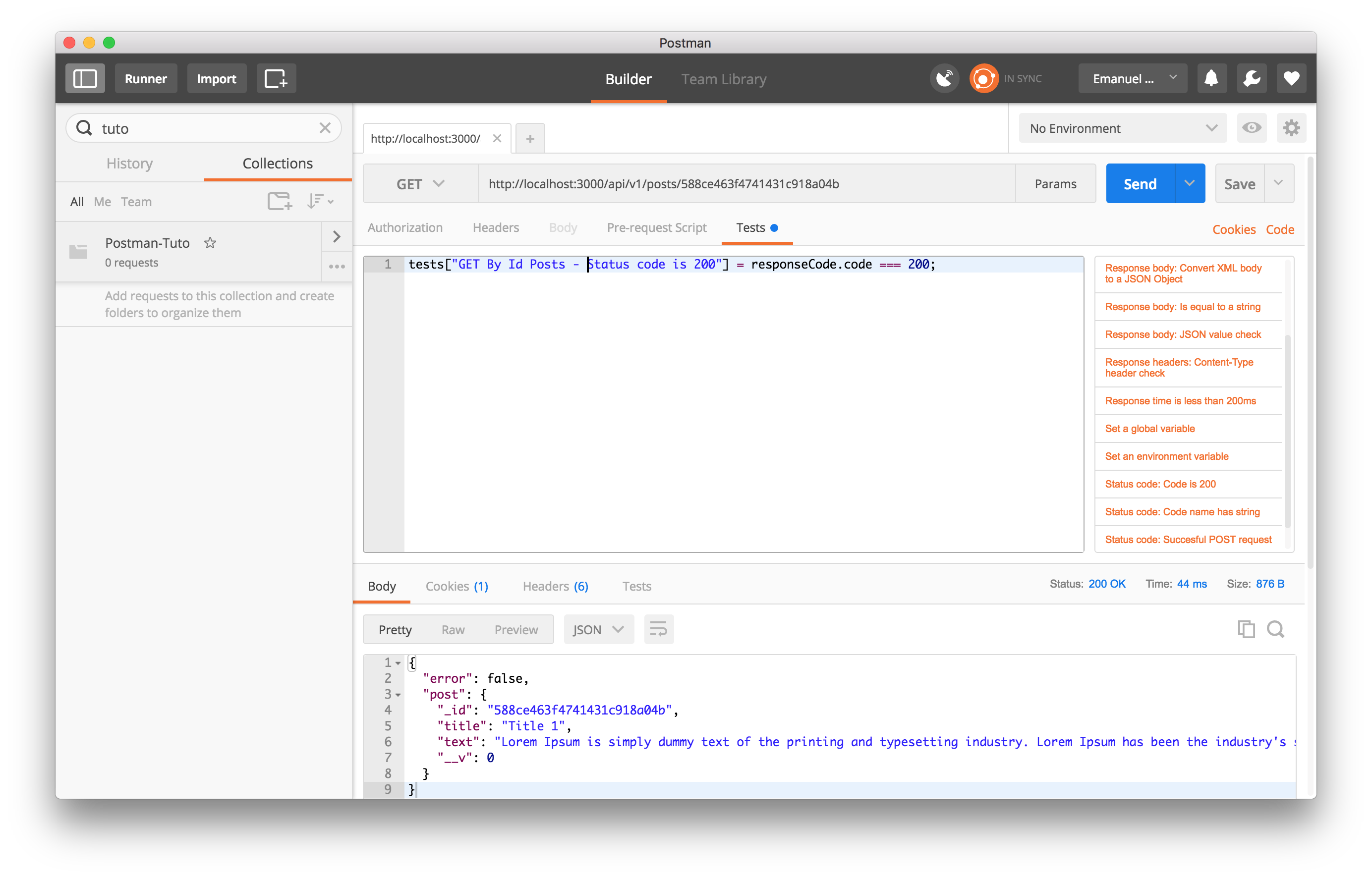 Postman status code test script