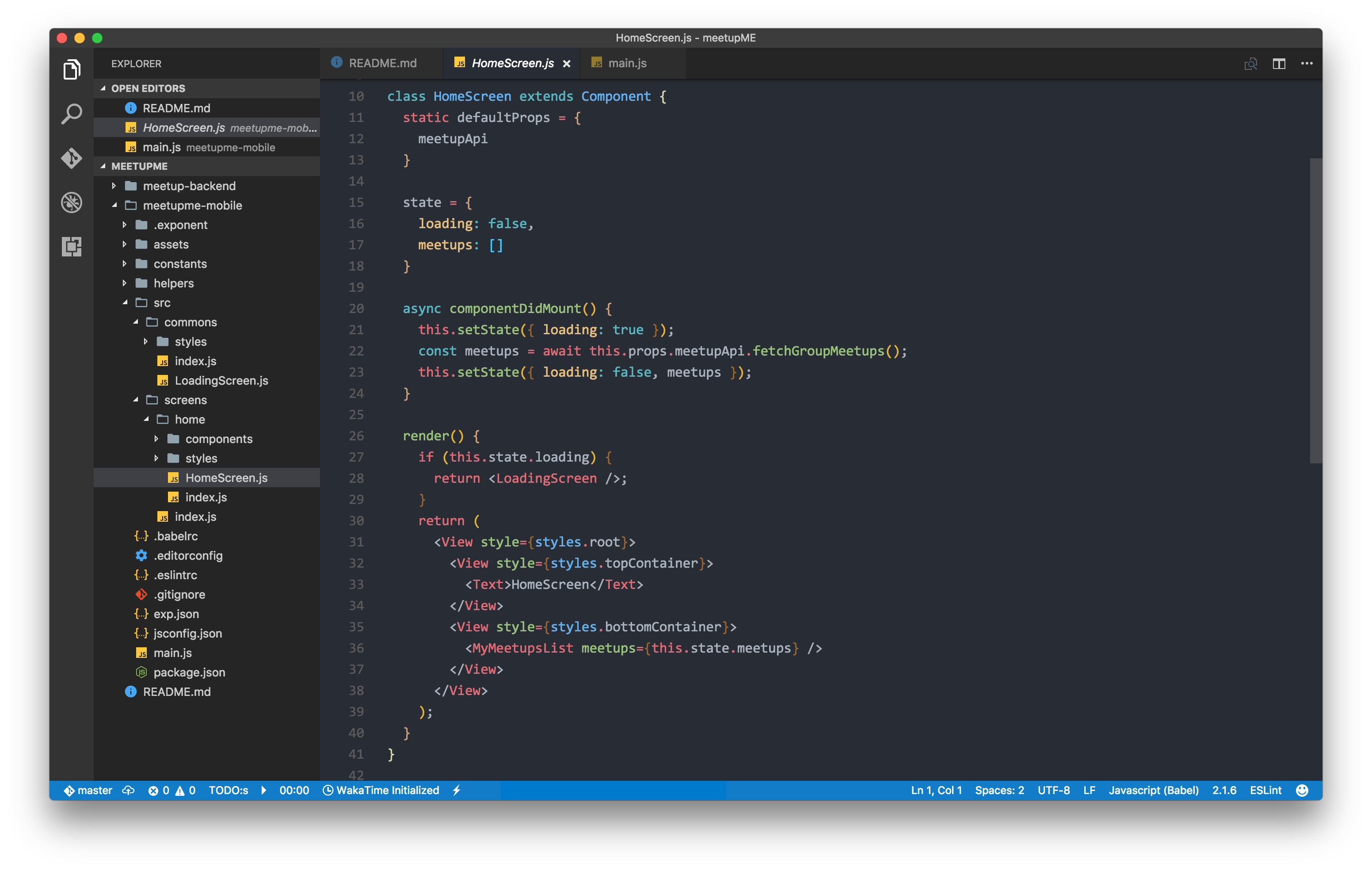 Visual Studio Code configured with the One Monokai theme and Material icons