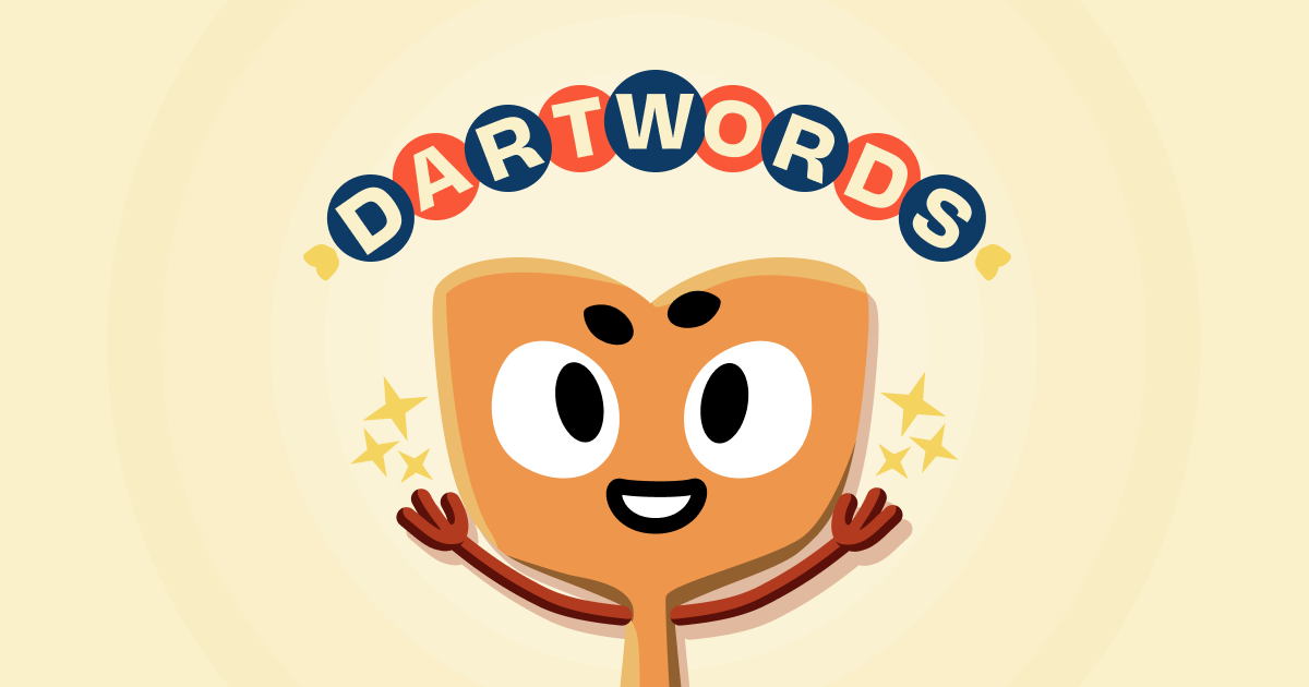 Dartwords logo with Darty, the animated dart character